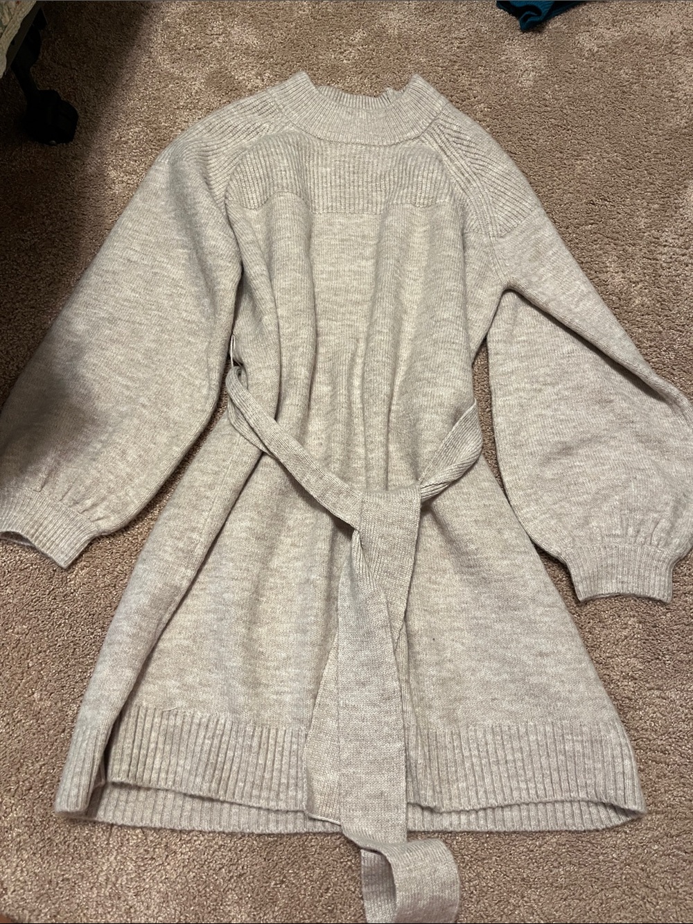 Vici Cozy Cream Belted Knit Sweater Dress